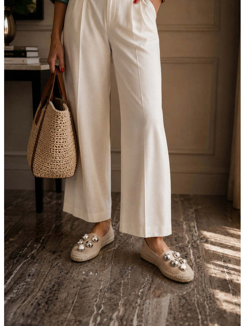 Schutz Beige Studded Slip-On Espadrille